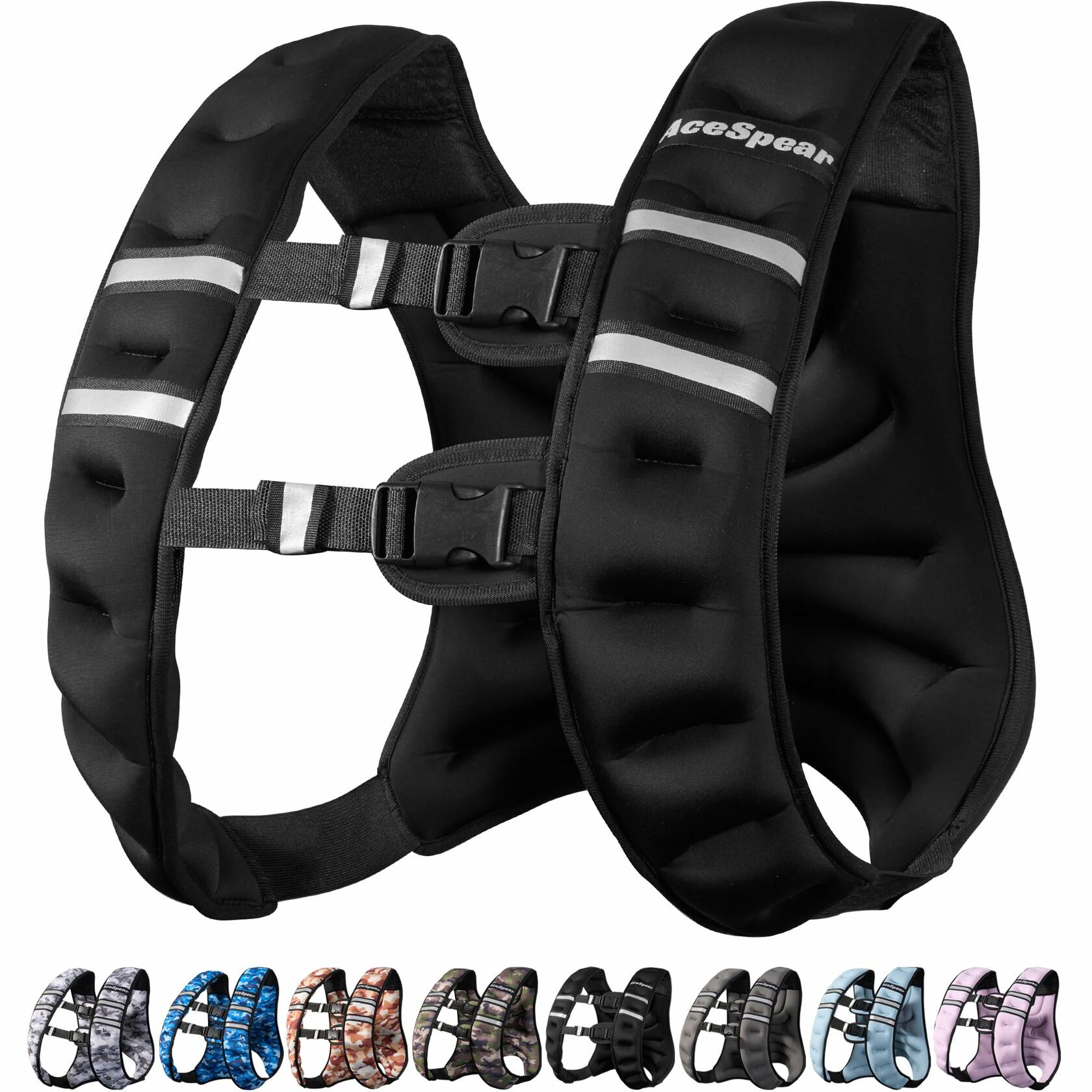 AceSpear Weighted Vest 18lbs Black Strength Training Workout Gear